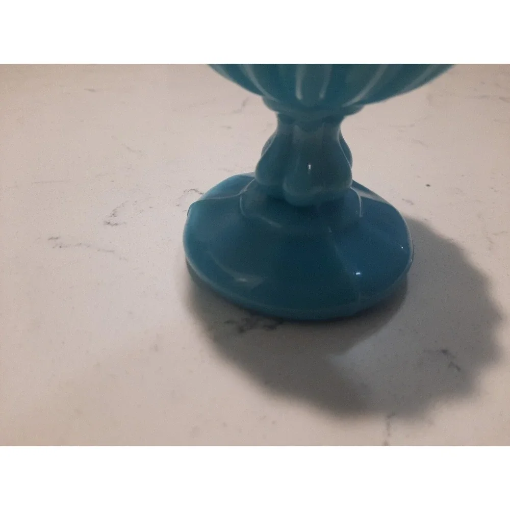 2  1930s PV Portieux Vallerysthal French Blue‎ Opalescent Glass Vase Rib Dot